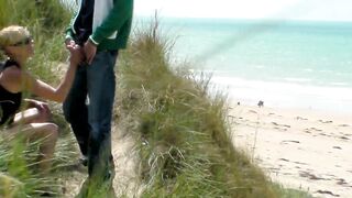 Public Handjob With Cumshot At The Beach Sneakily Hidden In The Bushes