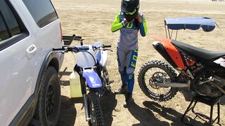 Sexy wife riding motorcycle stops in the desert with husband to have oral sex