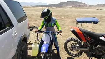 Sexy wife riding motorcycle stops in the desert with husband to have oral sex