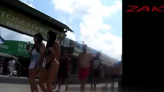 Sexy woman with a great ass wearing thong is filmed by candid camera in public