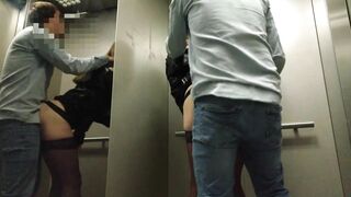 Voyeur couple does risky public sex in an elevator