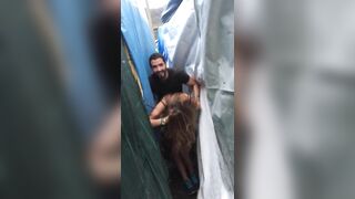 Couple caught in the act doing a quickie fuck in hidden place