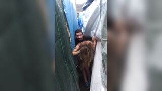 Couple caught in the act doing a quickie fuck in hidden place