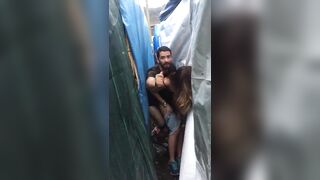 Couple caught in the act doing a quickie fuck in hidden place