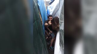 Couple caught in the act doing a quickie fuck in hidden place