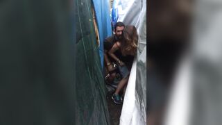 Couple caught in the act doing a quickie fuck in hidden place