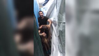 Couple caught in the act doing a quickie fuck in hidden place