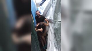 Couple caught in the act doing a quickie fuck in hidden place