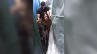 Couple caught in the act doing a quickie fuck in hidden place