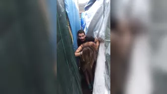 Couple caught in the act doing a quickie fuck in hidden place