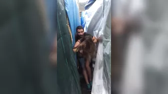 Couple caught in the act doing a quickie fuck in hidden place