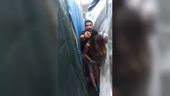 Couple caught in the act doing a quickie fuck in hidden place