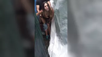 Couple caught in the act doing a quickie fuck in hidden place