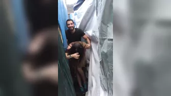 Couple caught in the act doing a quickie fuck in hidden place
