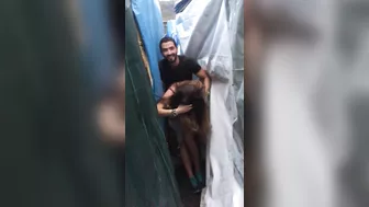 Couple caught in the act doing a quickie fuck in hidden place