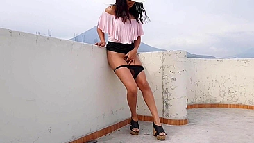 Sexy, Nude Woman Publicly Exposing Herself On A Roof Top!