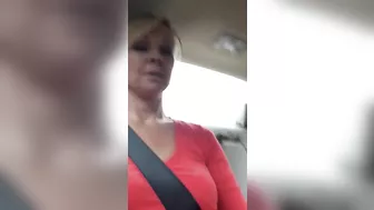 Hot Blonde Milf's Shaved Nude Pussy In The Car