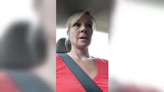 Hot Blonde Milf's Shaved Nude Pussy In The Car