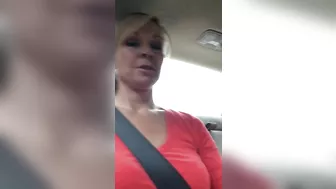 Hot Blonde Milf's Shaved Nude Pussy In The Car