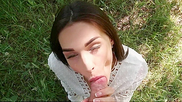 Glorious Blowjob Given By A Stunning Brunette Goddess In The Lush Park