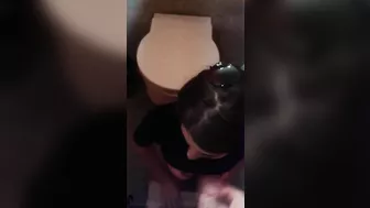 Romanian girl sucks cock of boyfriend in the toilet room at Mall