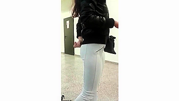 Romanian girl sucks cock of boyfriend in the toilet room at Mall