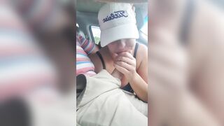 Husband gets a blowjob from wife while driving the car