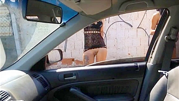Hookers caught naked on the street secretly filmed on hidden camera in car