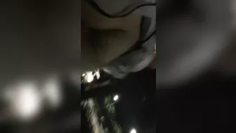 Girl walking down the public street with dildo balls in pussy