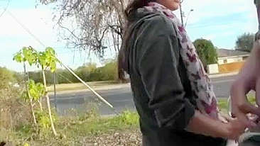 Outdoor handjob and blowjob with a friend - real public exposure and fucking in public video.
