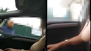 Sexy woman flashing nude in the car to passer-by man