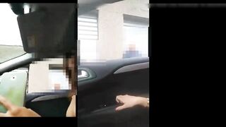 Sexy woman flashing nude in the car to passer-by man