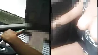 Sexy woman flashing nude in the car to passer-by man