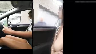 Sexy woman flashing nude in the car to passer-by man