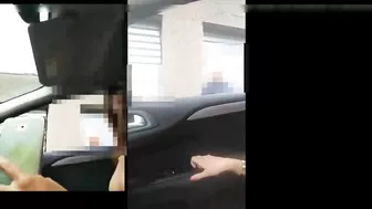 Sexy woman flashing nude in the car to passer-by man