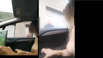 Sexy woman flashing nude in the car to passer-by man