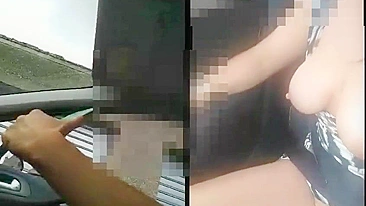 Sexy woman flashing nude in the car to passer-by man