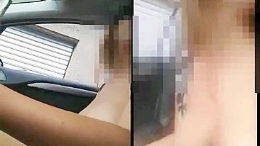 Sexy woman flashing nude in the car to passer-by man