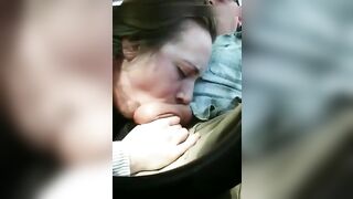 Older man gets a quick blowjob in car from young girl hooker