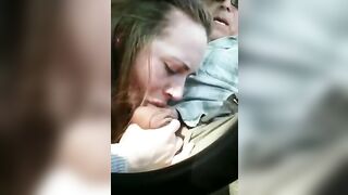 Older man gets a quick blowjob in car from young girl hooker