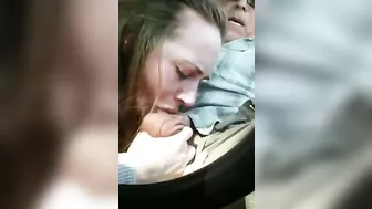 Older man gets a quick blowjob in car from young girl hooker