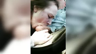 Older man gets a quick blowjob in car from young girl hooker