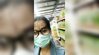 Hot Latina flashing her big boobs in supermarket