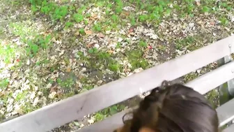Amateur girlfriend risky blowjob in public park and cumshot on face