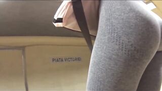 Romanian girl with big ass in tight yoga pants filmed with candid camera