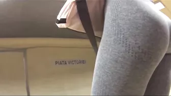 Romanian girl with big ass in tight yoga pants filmed with candid camera