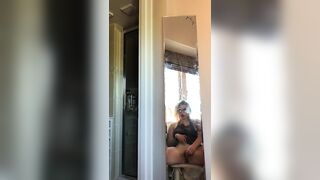 Horny blonde exposing naked and masturbating