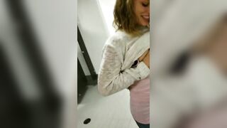 Wow so hot girl sucking lactating boobs of a girlfriend in public restroom