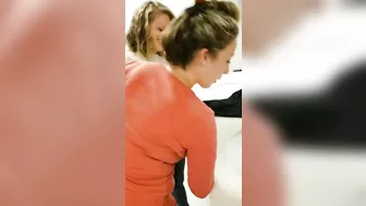 Wow so hot girl sucking lactating boobs of a girlfriend in public restroom