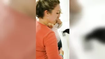 Wow so hot girl sucking lactating boobs of a girlfriend in public restroom